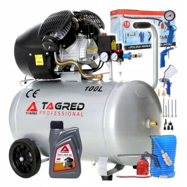 Kompresory kompresor sprĘŻarka tagred 100l dwutŁokowy v2 18w1 + separator + olej